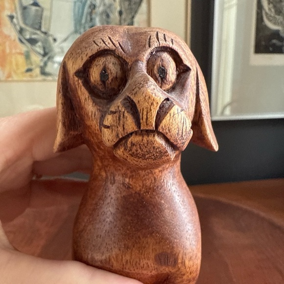 Handcarved Wooden Folk Art Dog Sculpture 6” - Picture 9 of 11